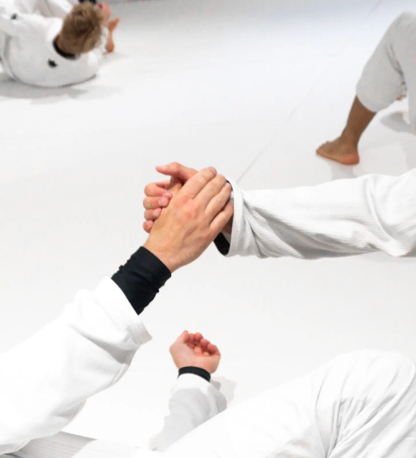 Two students slap hands before sparring