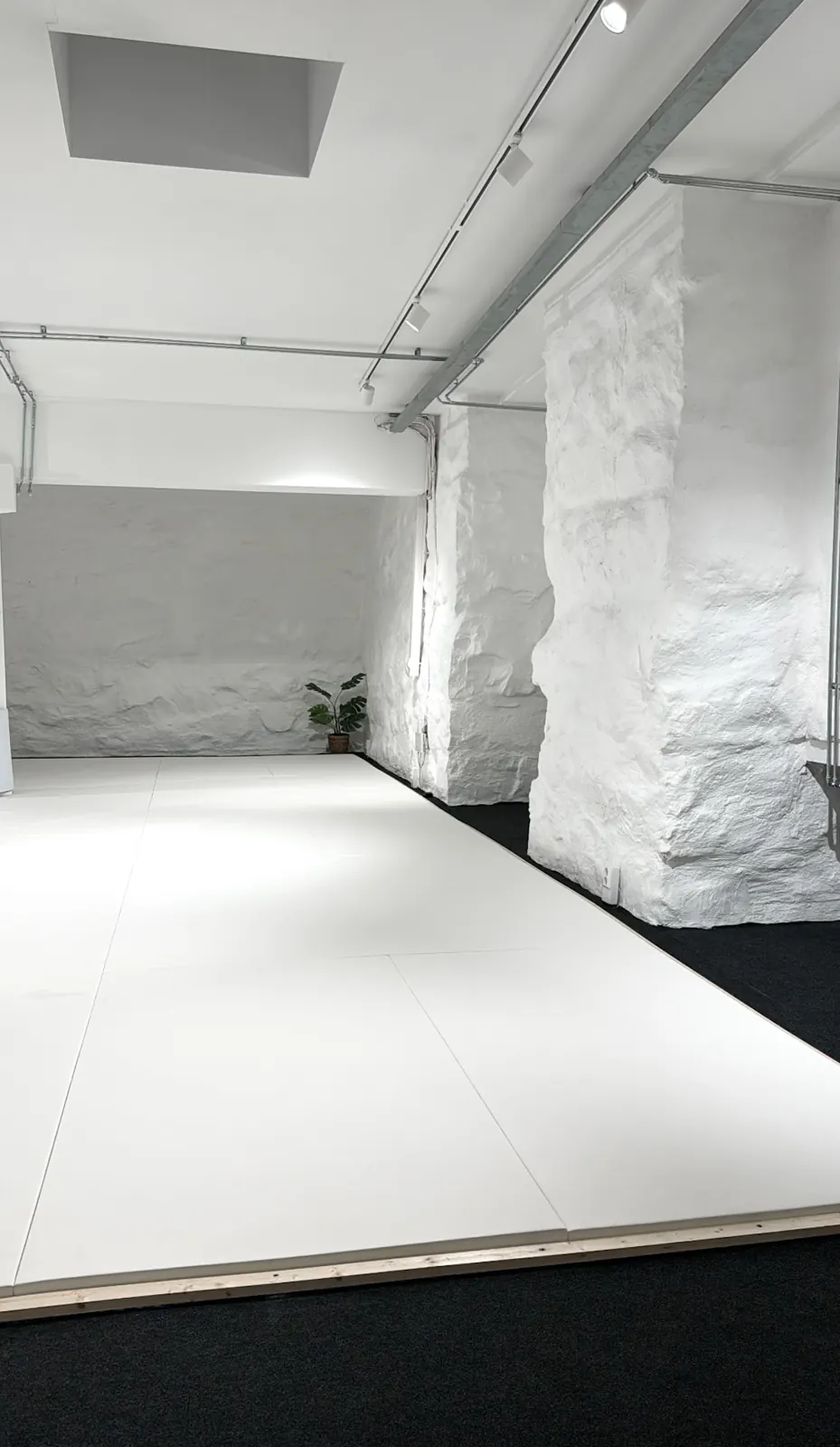 Corner with skylight and stone wall